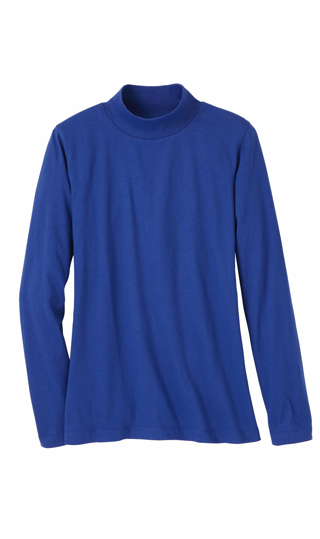 Women's Long Sleeve Mock Neck Top — Lightweight Cotton Blend