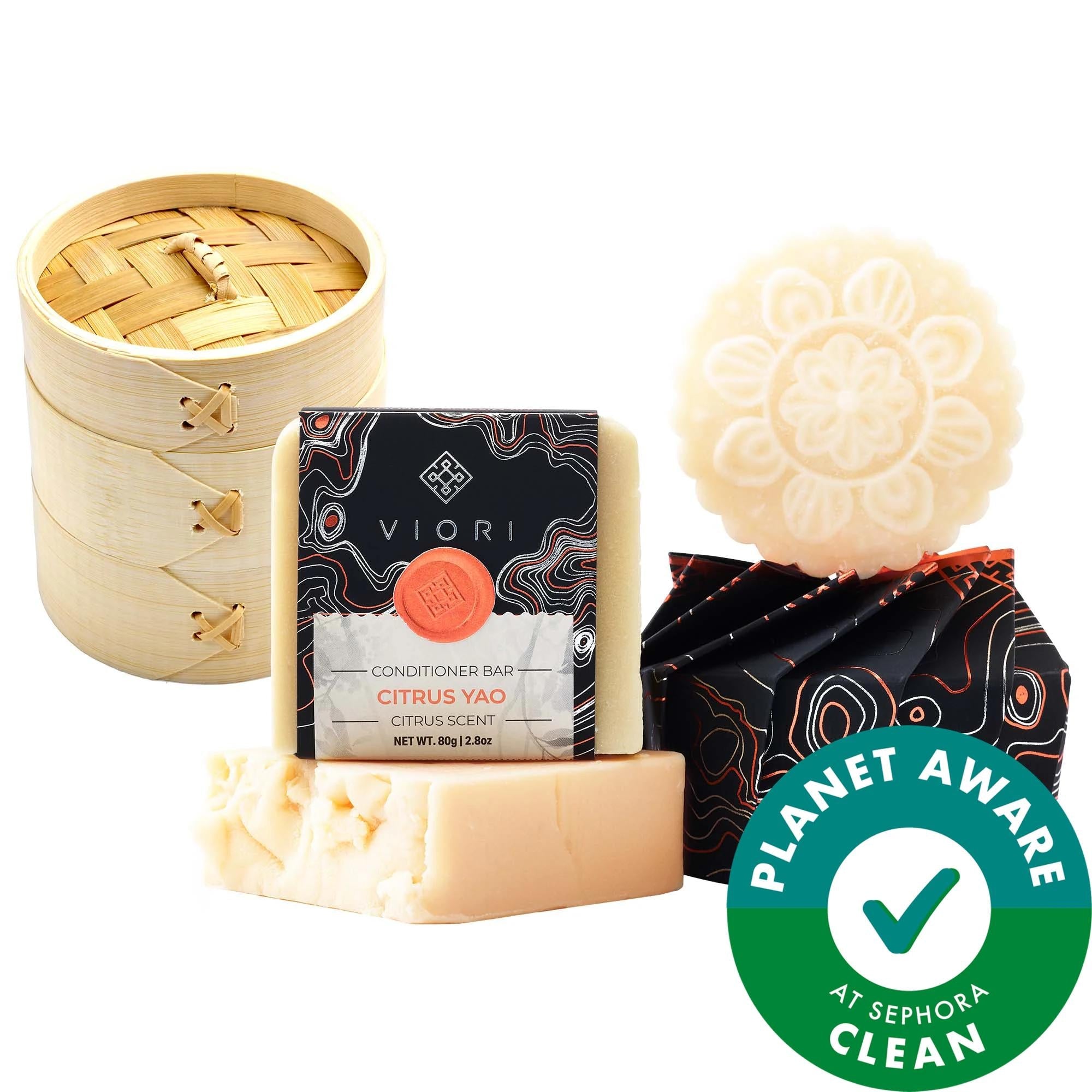 Viori Natural Hair Shampoo & Conditioner Bar Set with Bamboo Holder - Eco-Friendly, Vegan, Cruelty-Free Hair Care