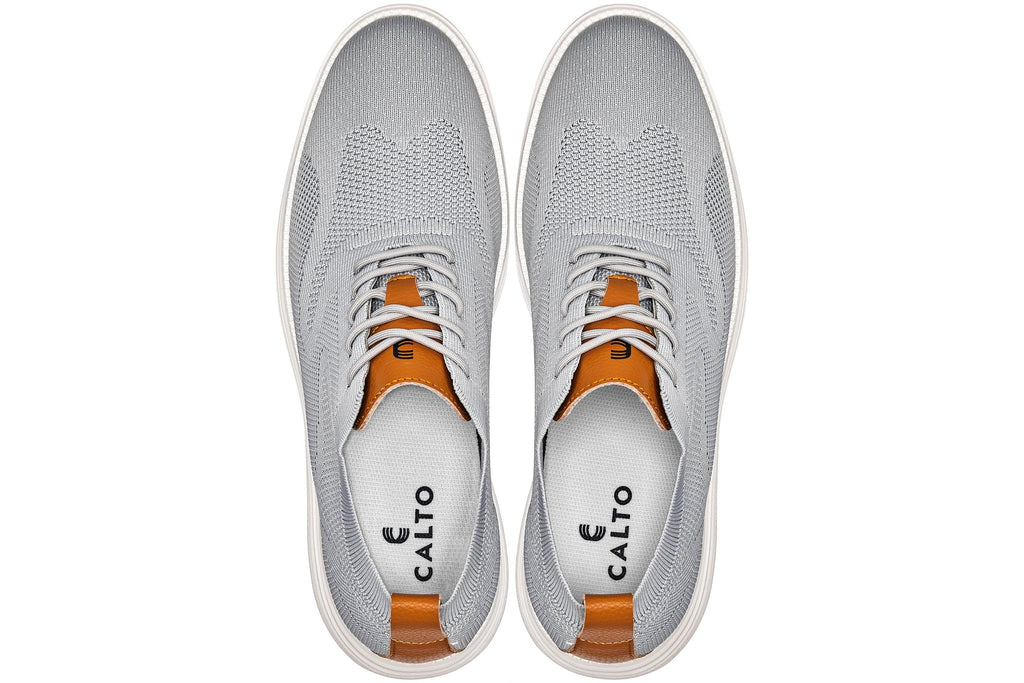 CALTO - X2637 - 2.8 Inches Taller (Pewter Grey/Brown) - Lace Up Casual Walker - Lightweight