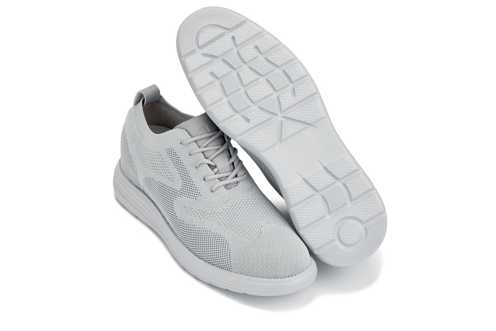 CALTO - X2640 - 2.8 Inches Taller (Pewter/Light Grey Sole) - Lace Up Casual Walker - Lightweight