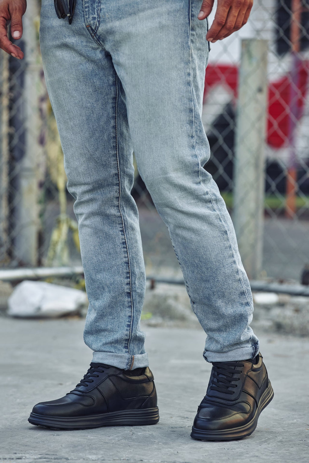 CALTO - Y7080 - 2.8 Inches Taller (Black) - Lightweight Nappa Leather Sneakers