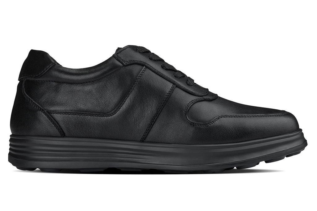 CALTO - Y7080 - 2.8 Inches Taller (Black) - Lightweight Nappa Leather Sneakers