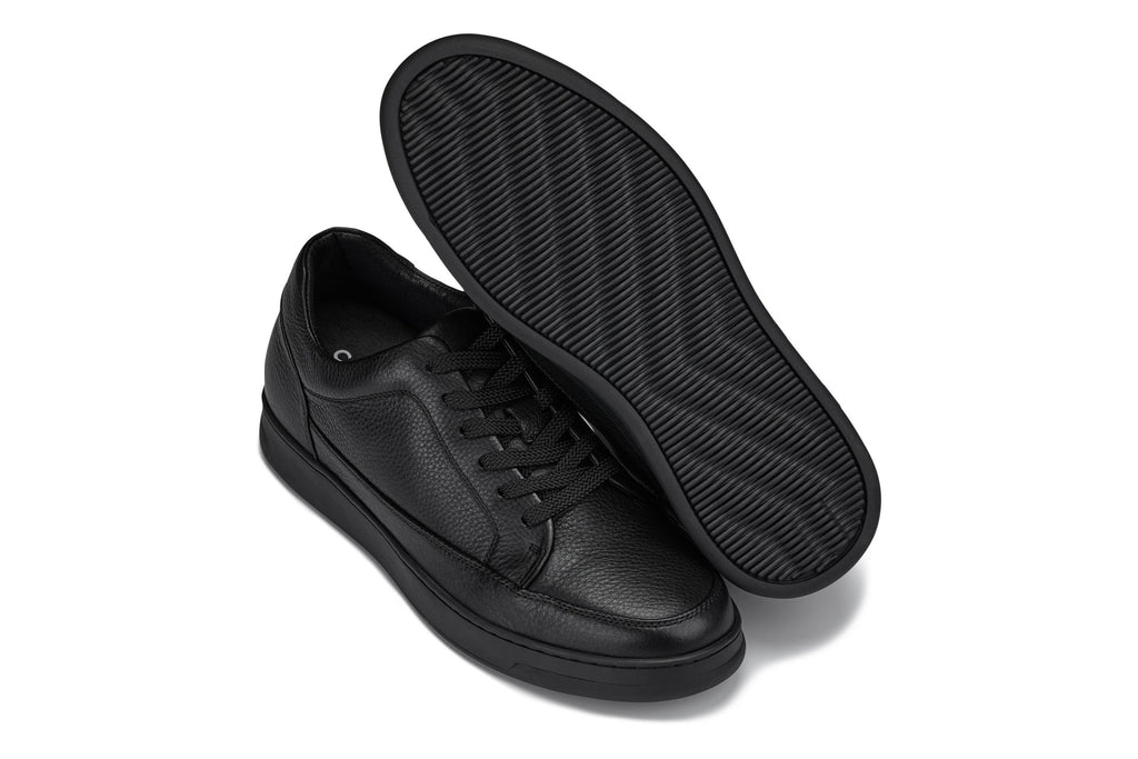 CALTO - Y7111 - 2.6 Inches Taller (Black) - Elevated Pebble Grain Leather Sneakers