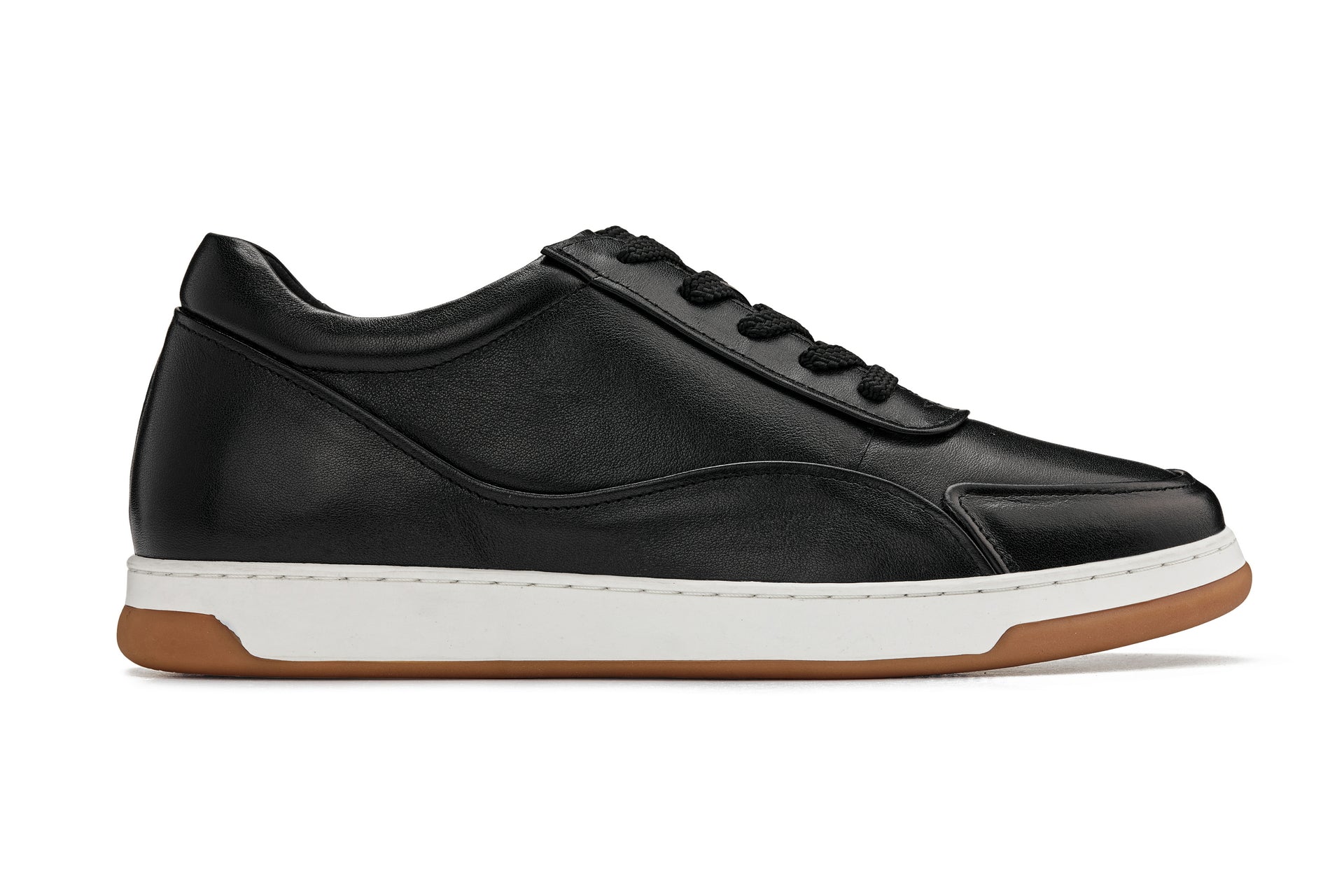 CALTO - Y7885 - 2.6 Inches Taller (Black/White & Gum Sole) - Elevated Leather Sneakers