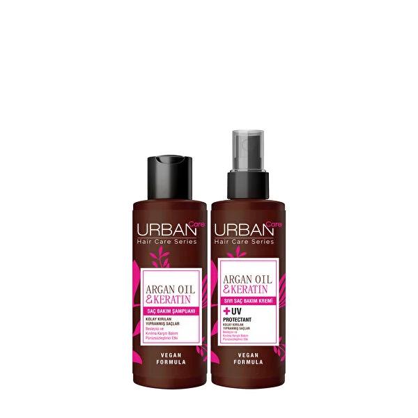 Urban Care Argan Oil & Keratin Hair Repair Set - Vegan Shampoo + Conditioner for Damaged, Dry & Breaking Hair - Shine & Smoothness, 2 x 100ml