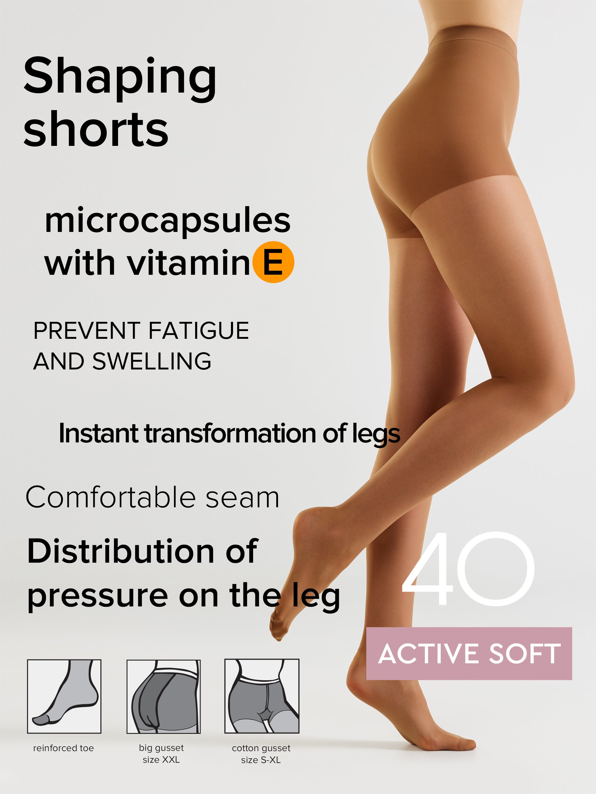Tights Conte Active Soft 40 Den - Shaping Support with Vitamin E