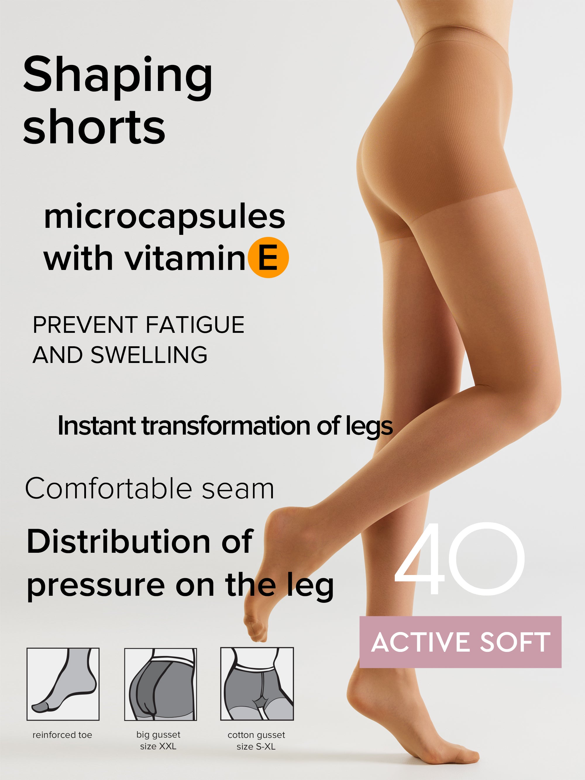 Tights Conte Active Soft 40 Den - Shaping Support with Vitamin E
