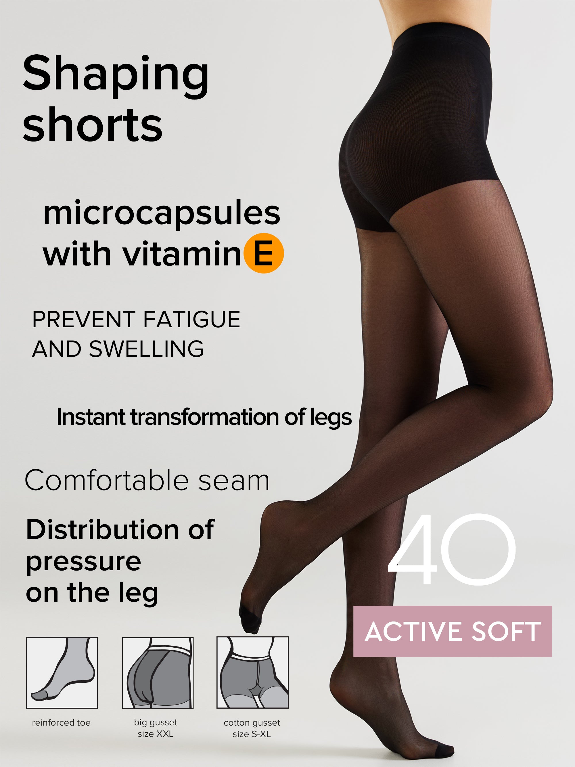 Tights Conte Active Soft 40 Den - Shaping Support with Vitamin E