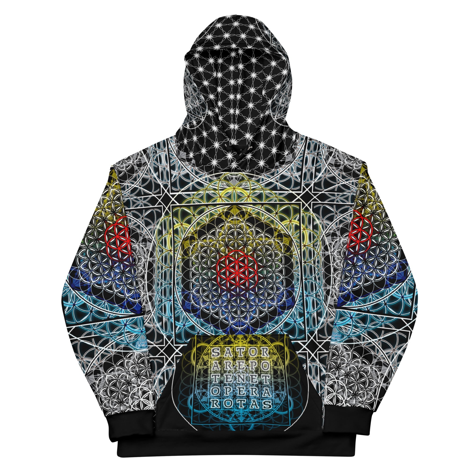 Resonant Architect | SATOR Geometry Cotton Hoodie | Unisex Pullover | Unisex Cotton AOP Hoodie