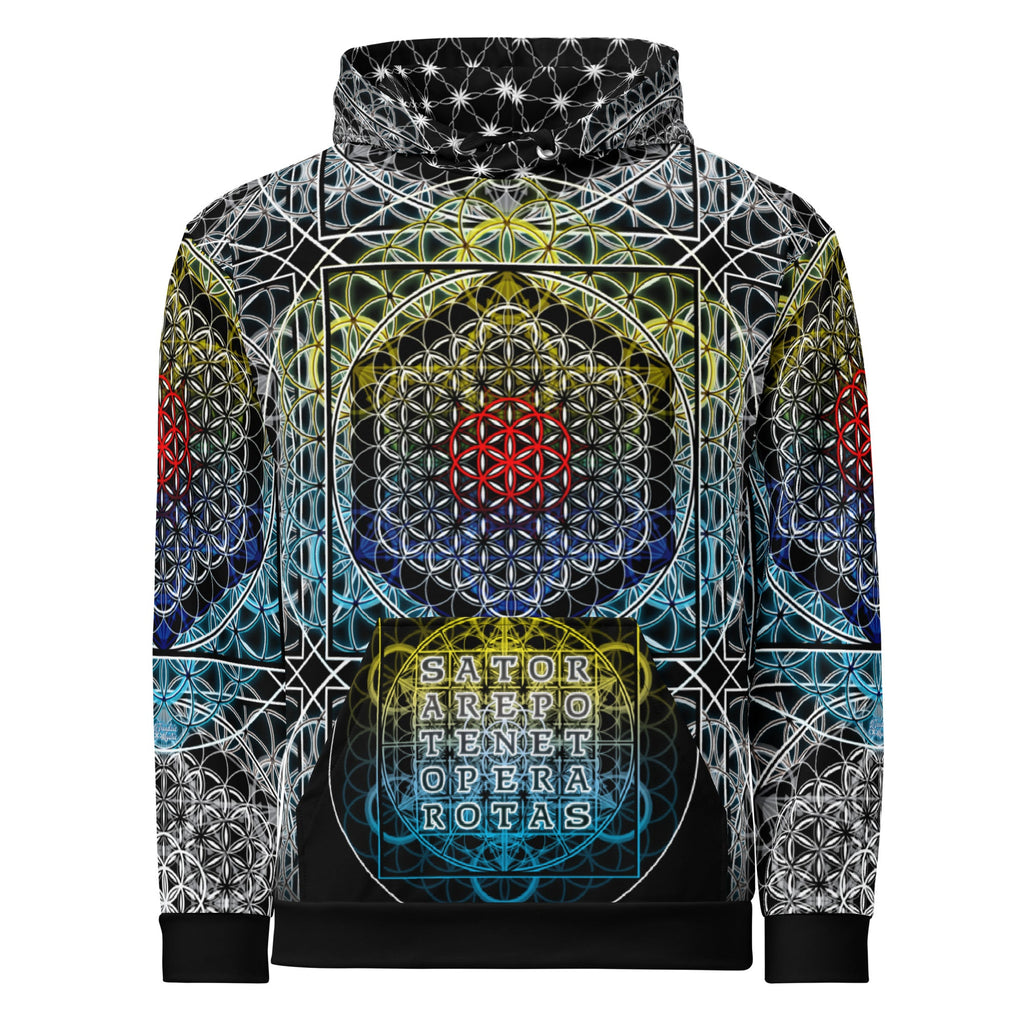 Resonant Architect | SATOR Geometry Cotton Hoodie | Unisex Pullover | Unisex Cotton AOP Hoodie