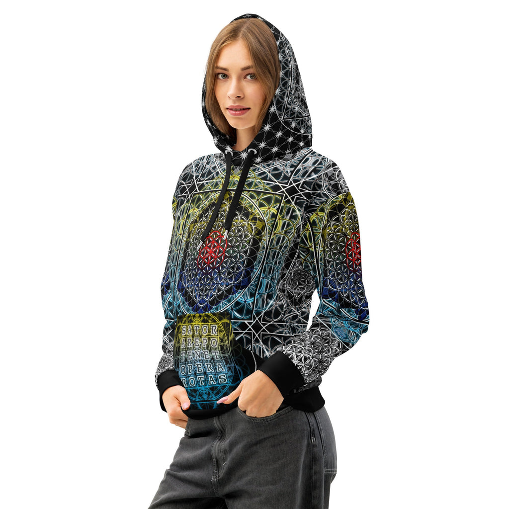 Resonant Architect | SATOR Geometry Cotton Hoodie | Unisex Pullover | Unisex Cotton AOP Hoodie