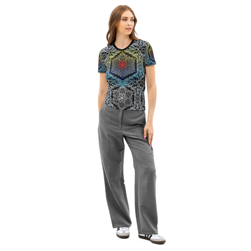 Resonant Architect | Spectrum Geometry Tee | Women’s Cotton Crew Neck AOP T-shirt