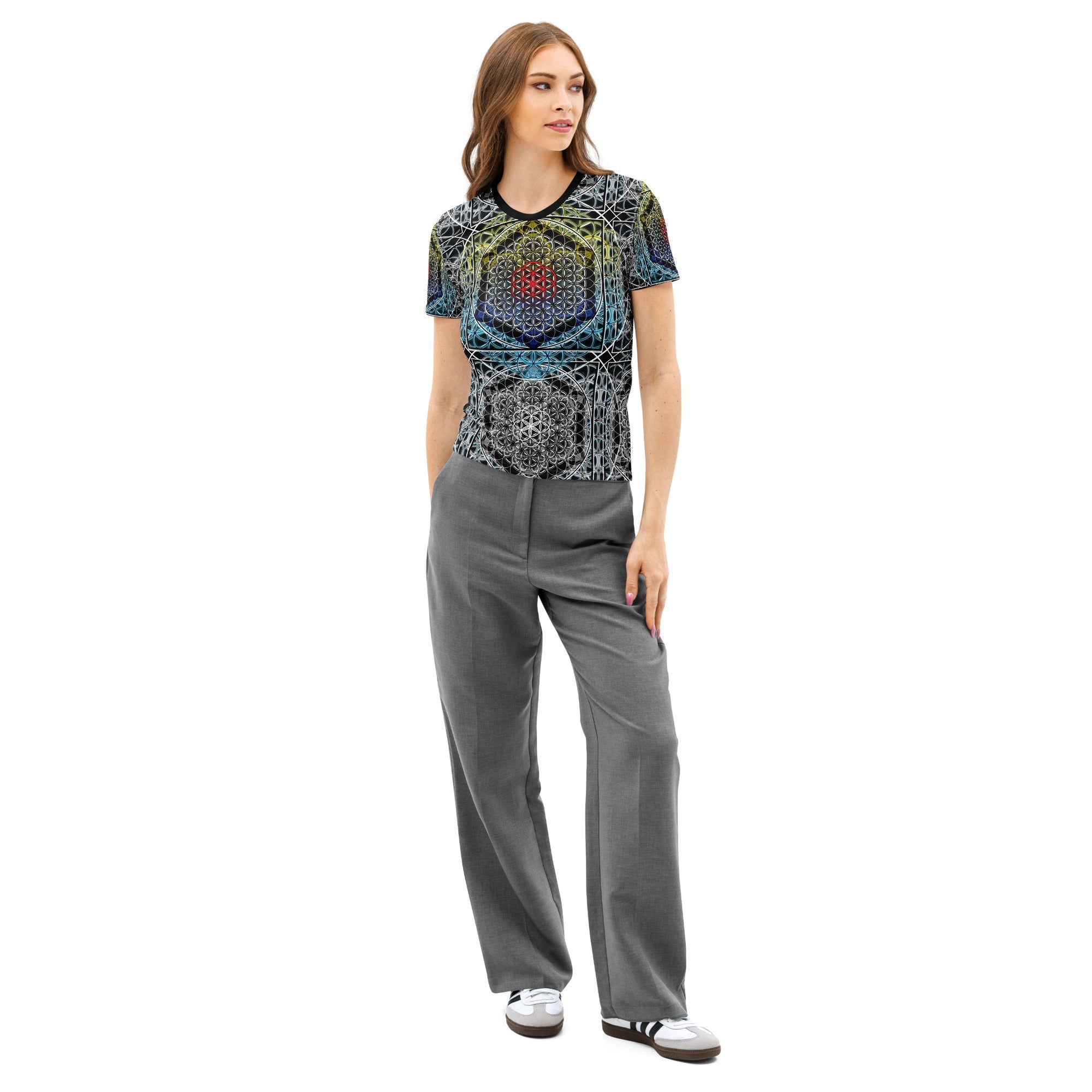 Resonant Architect | Spectrum Geometry Tee | Women’s Cotton Crew Neck AOP T-shirt