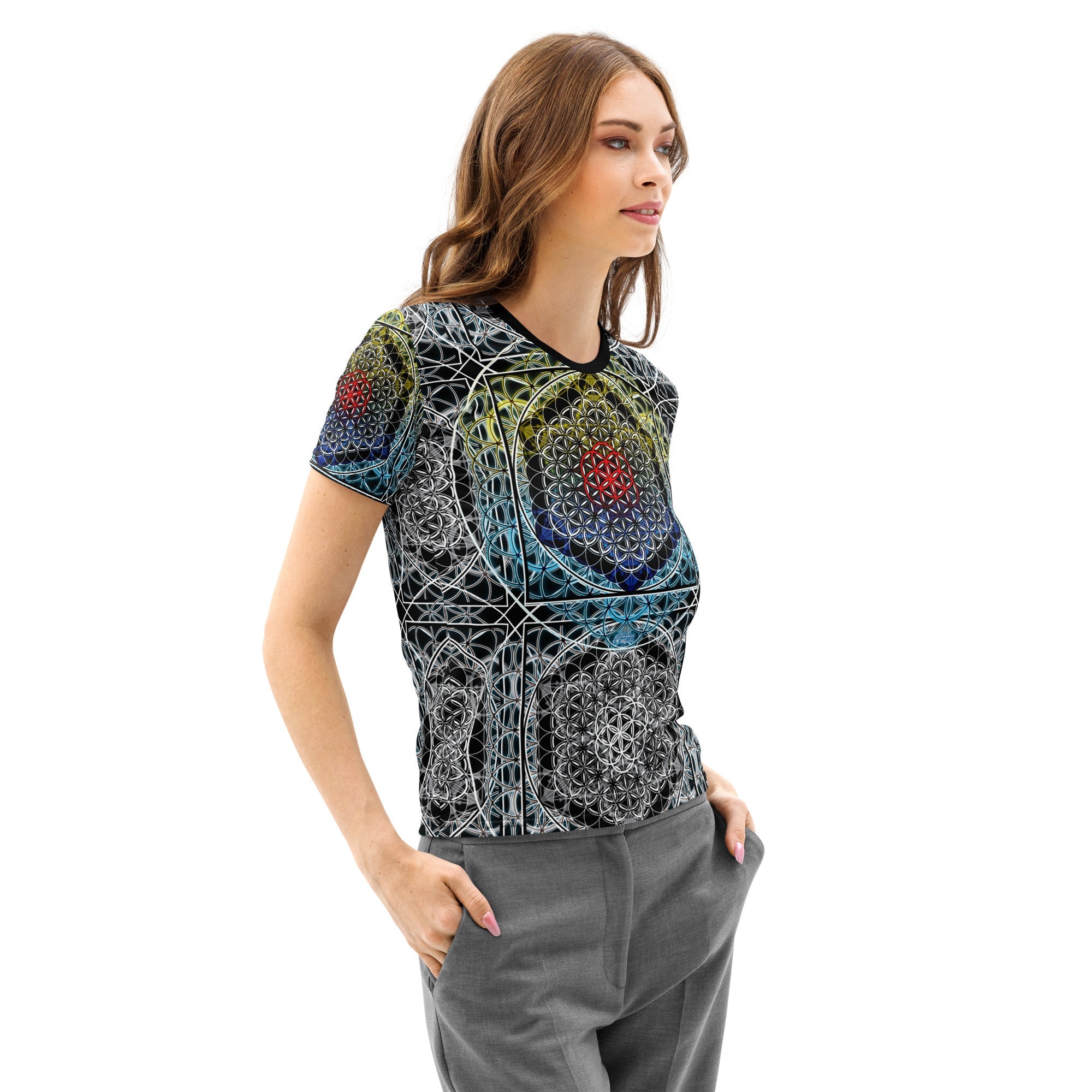 Resonant Architect | Spectrum Geometry Tee | Women’s Cotton Crew Neck AOP T-shirt