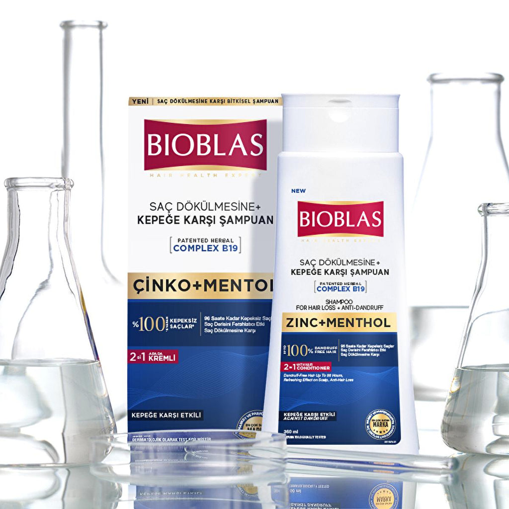 Bioblas Anti-Dandruff Shampoo with Zinc and Menthol for Hair Loss Treatment - 12.18 fl oz