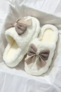 White Contrast Bowknot Applique Plush Winter Slippers