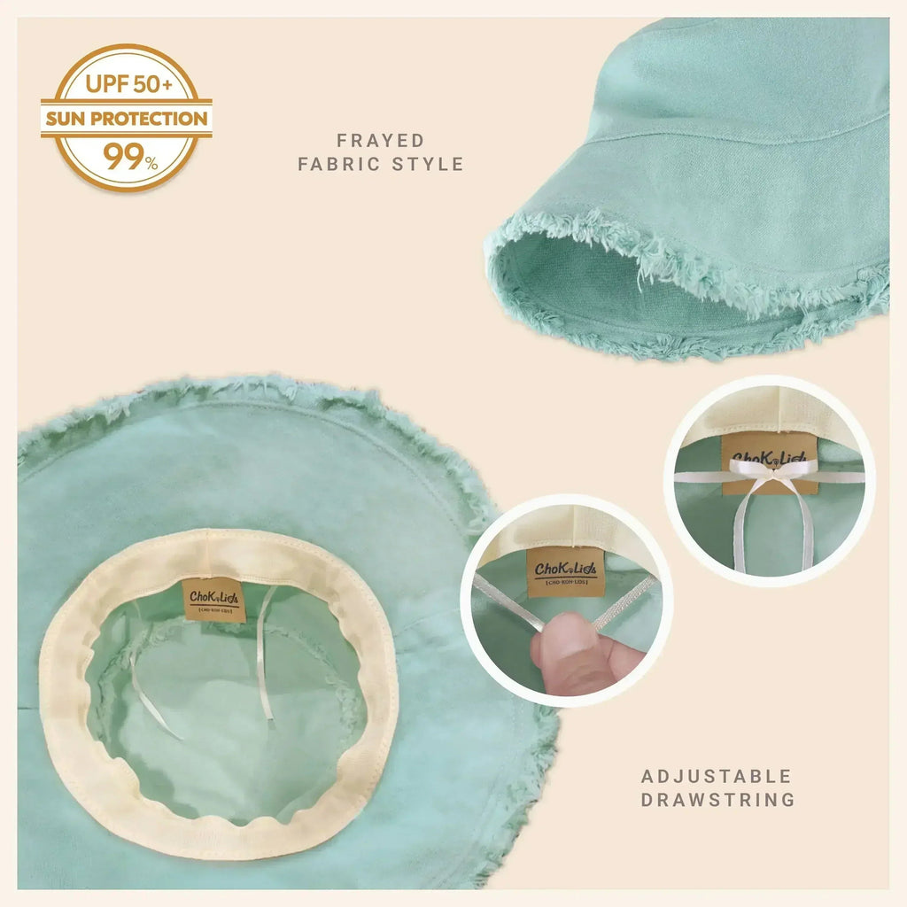 Frayed Bucket Hat - Wide Brim Cotton - UPF 50+ Sun Protection - One Size