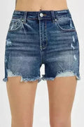 Distressed Denim Shorts - Raw Hem Stretch Cotton Shorts