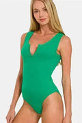 Microfiber Notched Neck Sleeveless Bodysuit - Femstylo