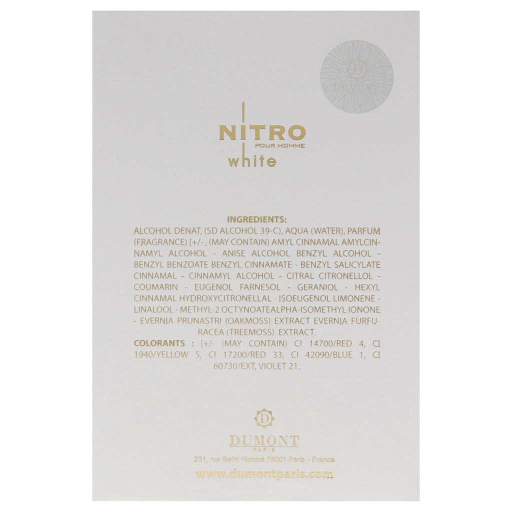 Dumont Paris Nitro White Pour Homme Eau de Parfum 3.4 oz