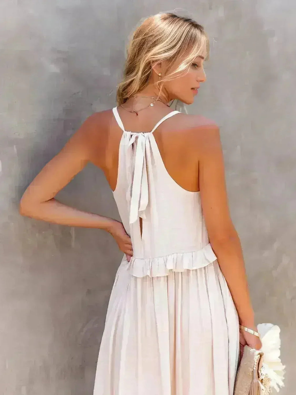 Ruffled Sleeveless Tiered Maxi Dress with Pockets