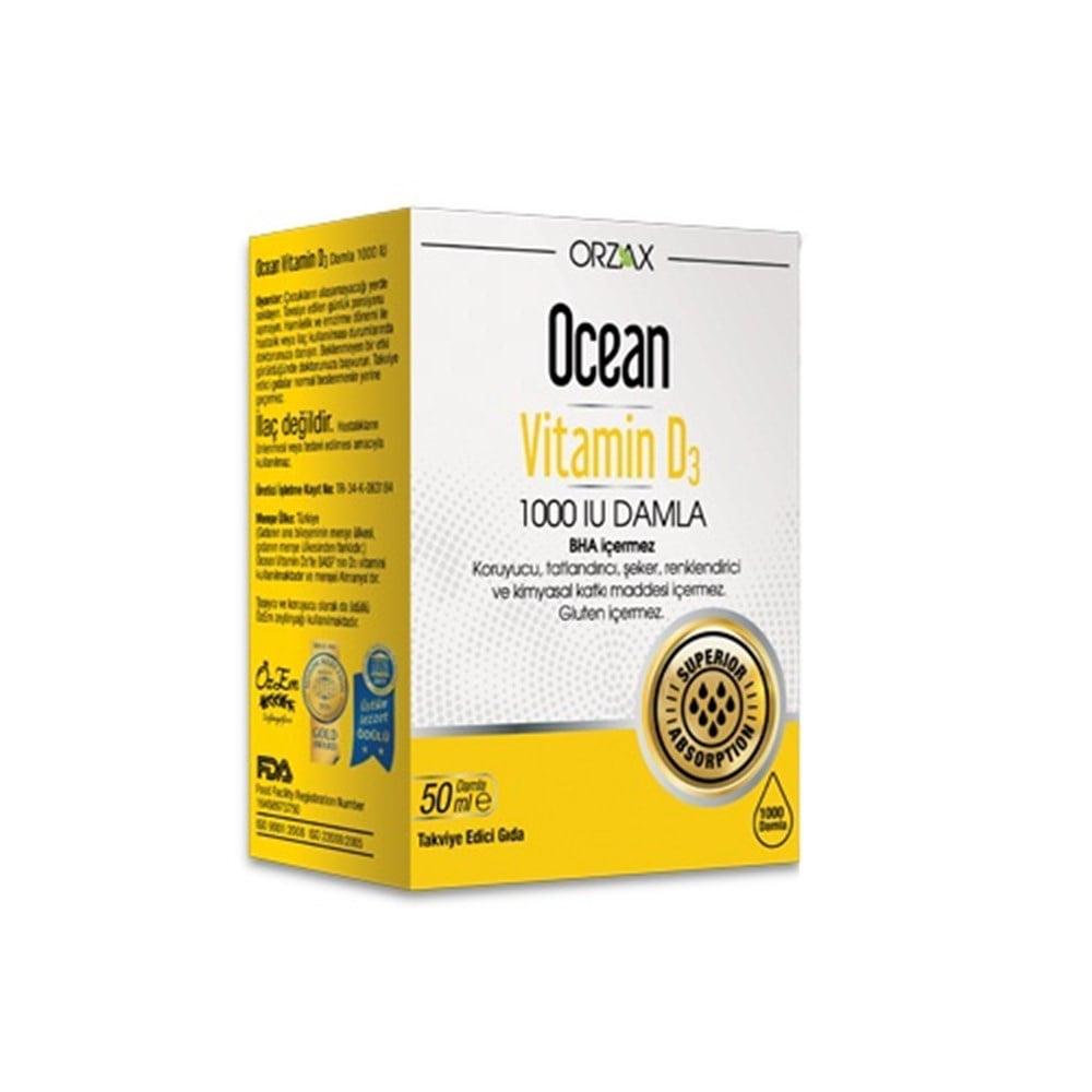 Orzax Ocean Vitamin D3 1000 IU Liquid Drops - Gluten-Free, BHA-Free Dietary Supplement for Adults