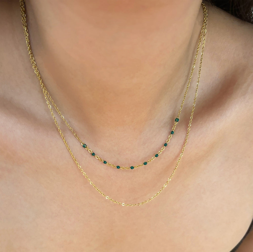 ROXI DAINTY GOLD DUO GREEN BEADED NECKLACE