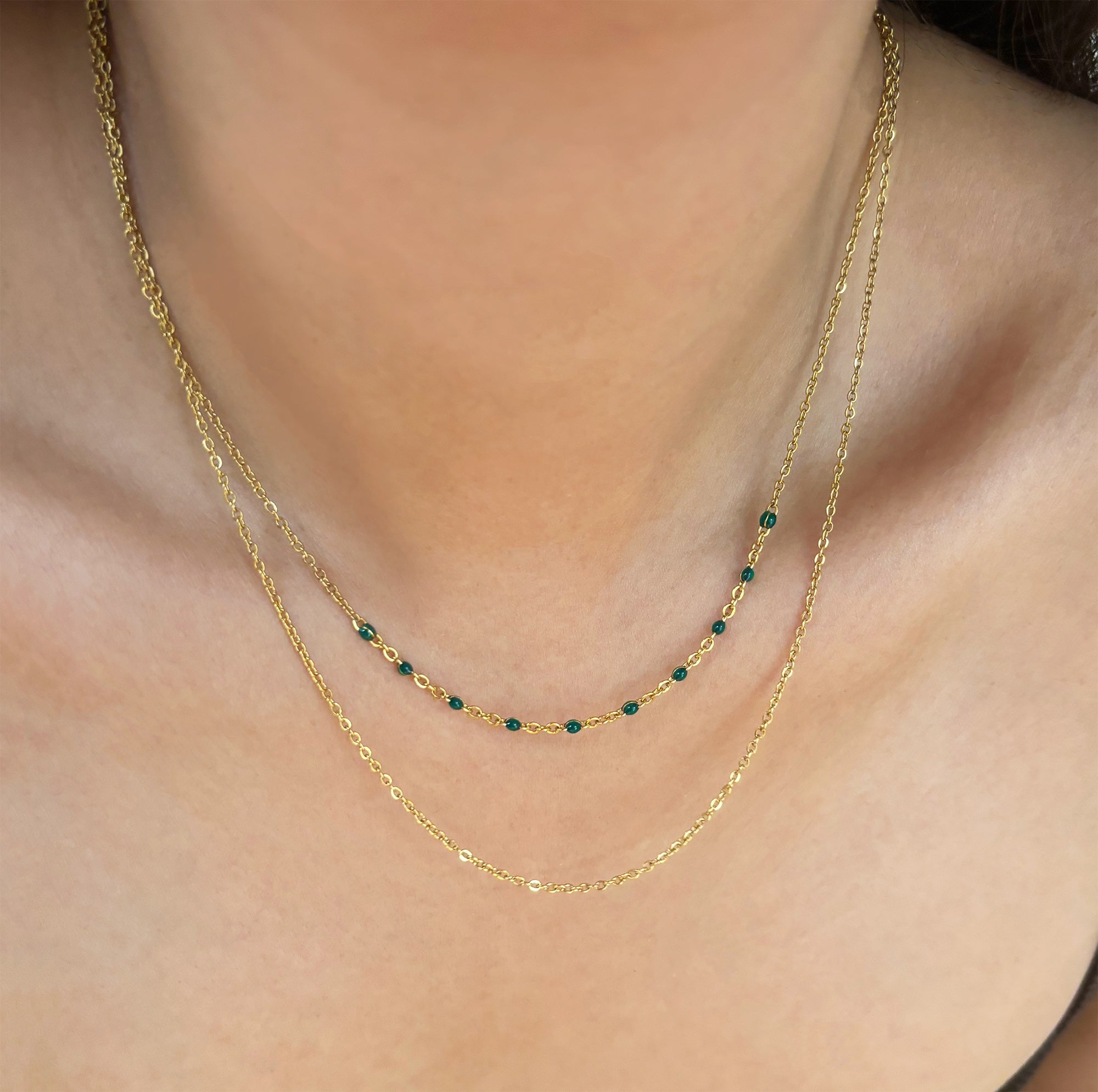 ROXI DAINTY GOLD DUO GREEN BEADED NECKLACE