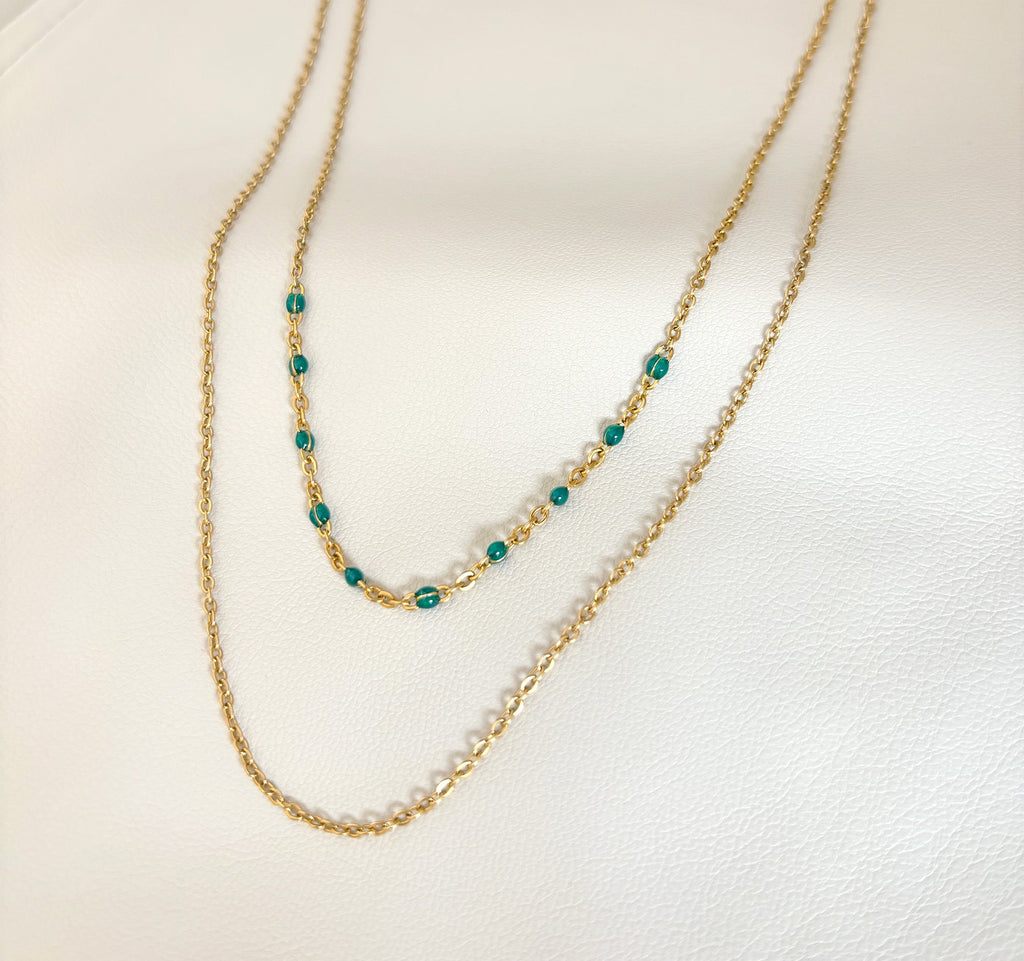 ROXI DAINTY GOLD DUO GREEN BEADED NECKLACE