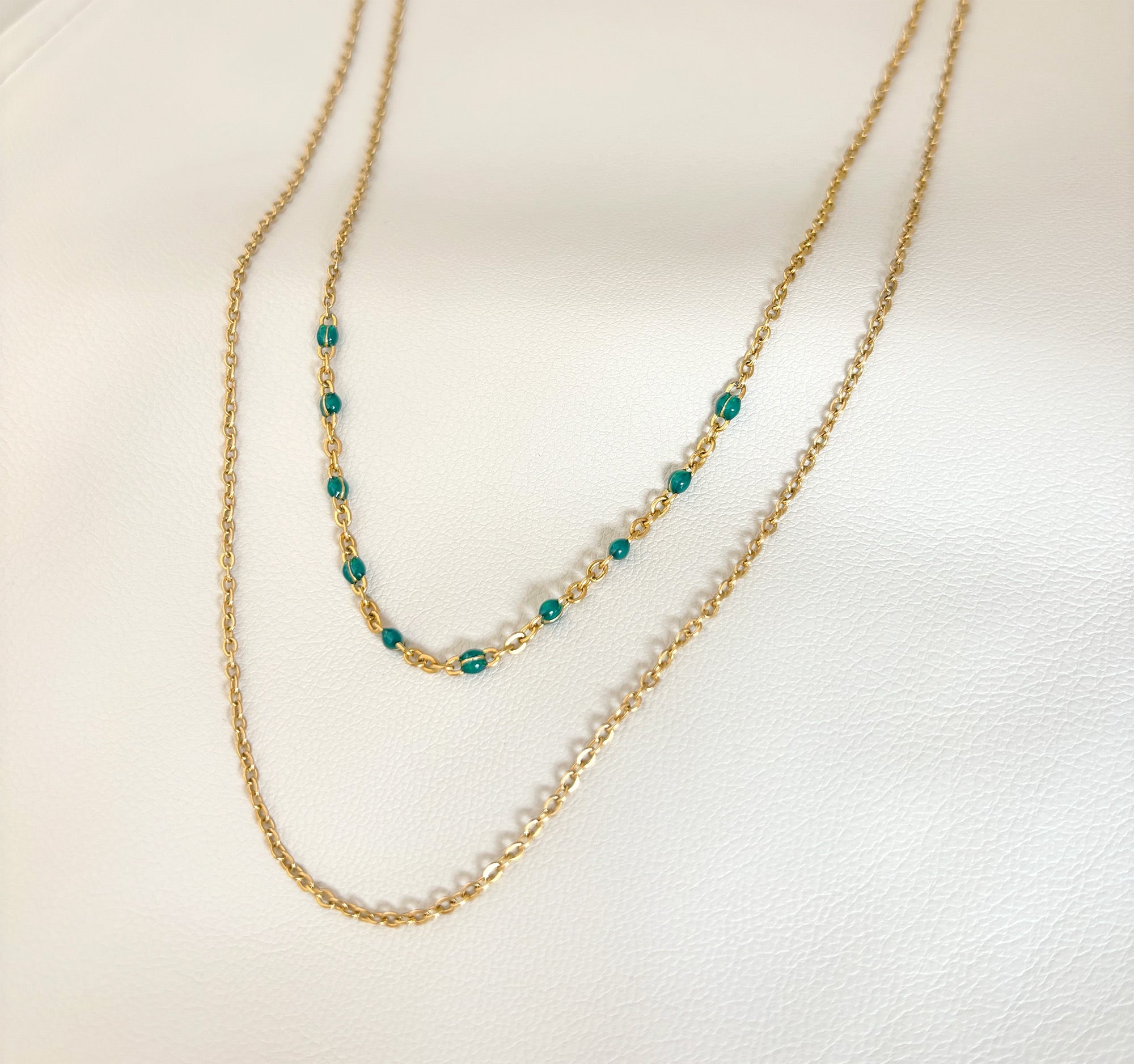 ROXI DAINTY GOLD DUO GREEN BEADED NECKLACE