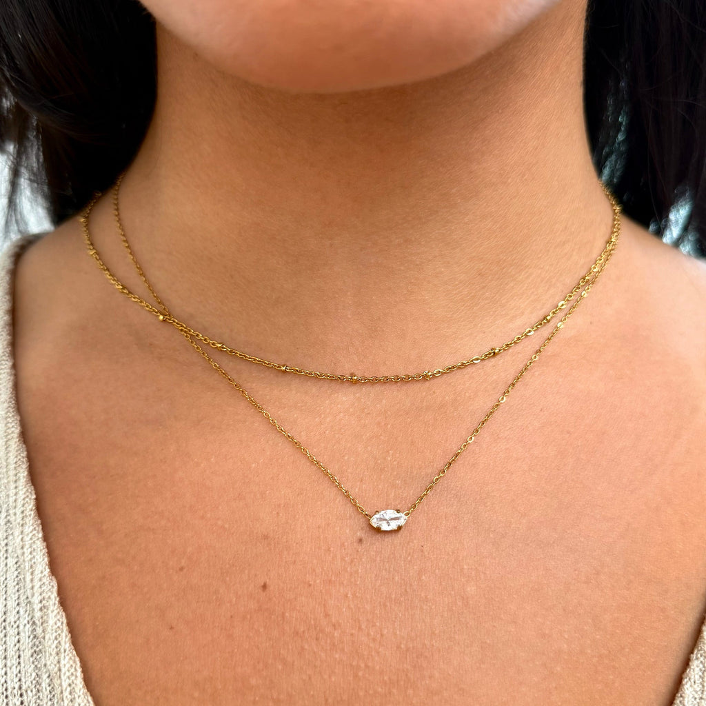 PHOEBE DAINTY GOLD MARQUIS CZ DIAMOND PENDANT NECKLACE