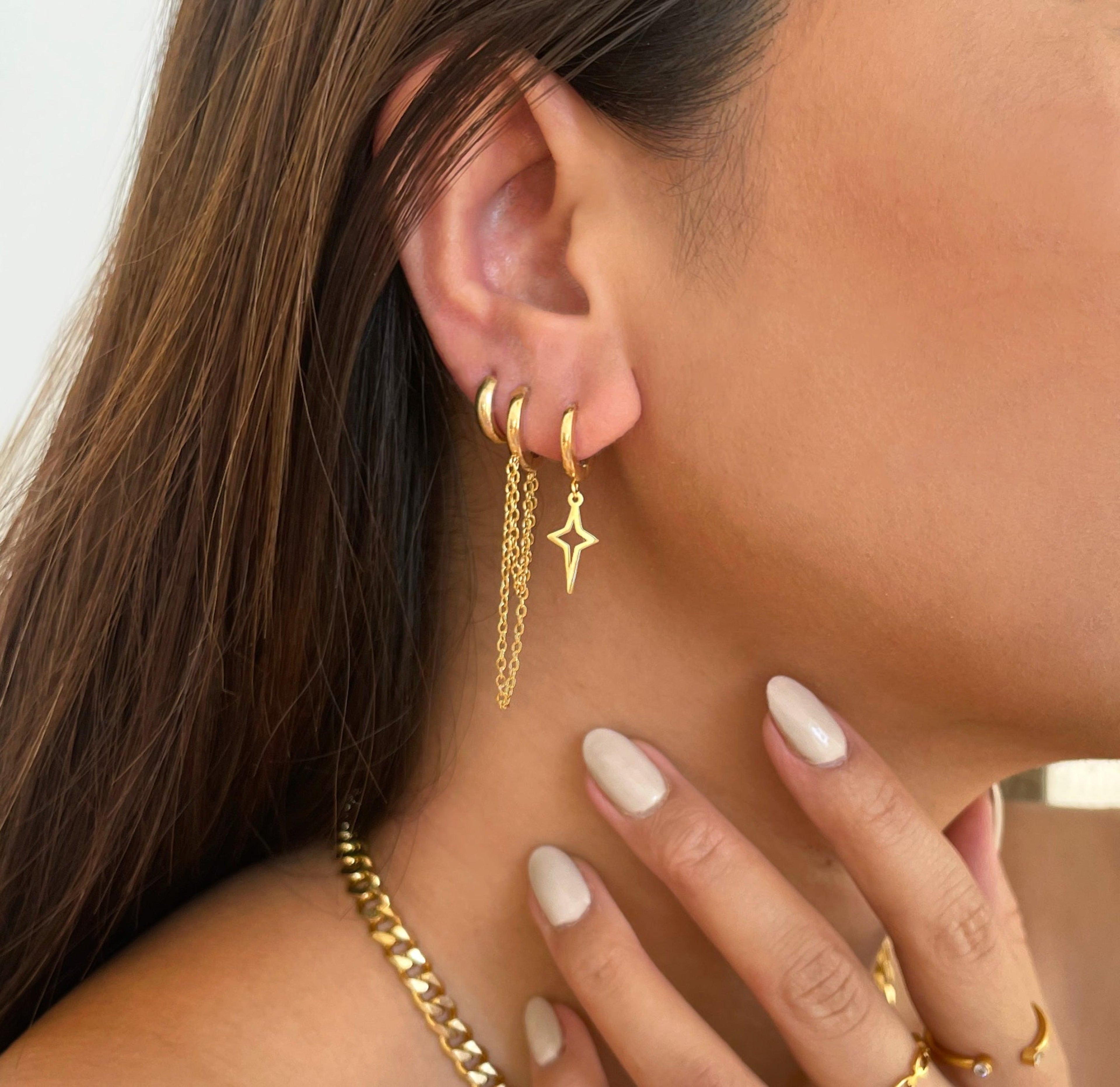 HALSEY GOLD DUO CHAIN HUGGIE EARRINGS