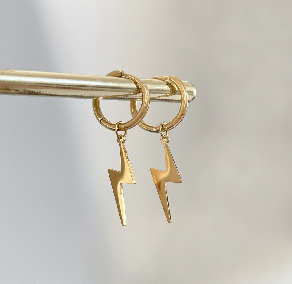MAUDE 2 in 1 GOLD LIGHTNING BOLT HUGGIE EARRINGS