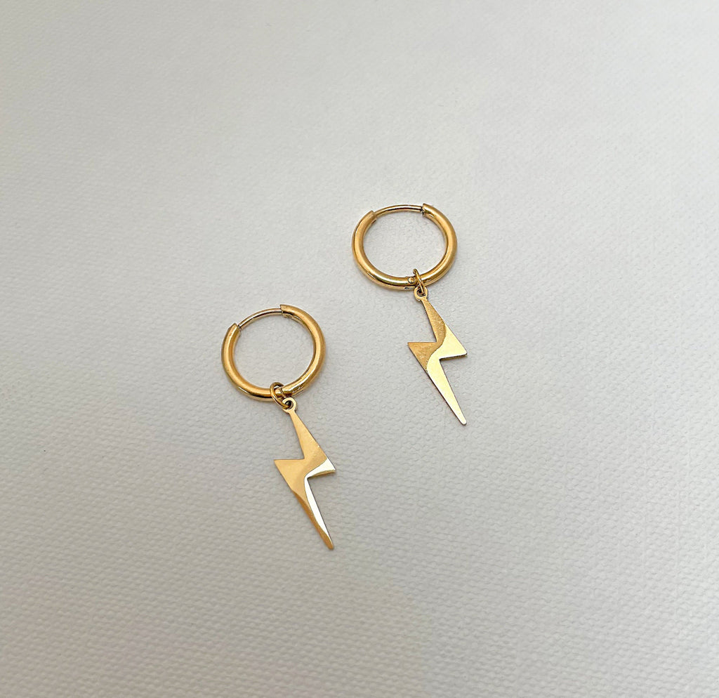 MAUDE 2 in 1 GOLD LIGHTNING BOLT HUGGIE EARRINGS