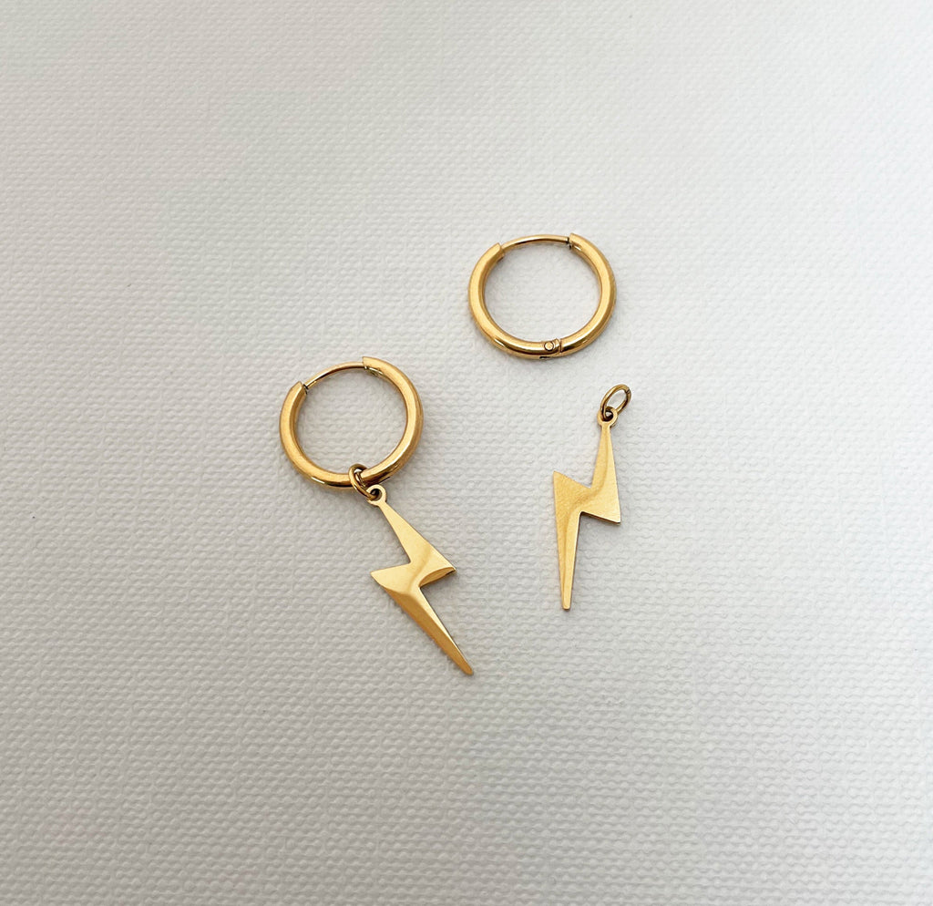 MAUDE 2 in 1 GOLD LIGHTNING BOLT HUGGIE EARRINGS