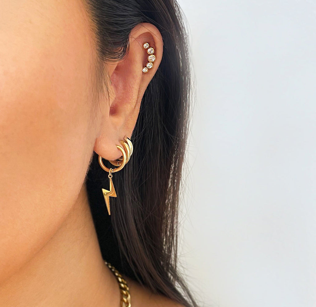 MAUDE 2 in 1 GOLD LIGHTNING BOLT HUGGIE EARRINGS