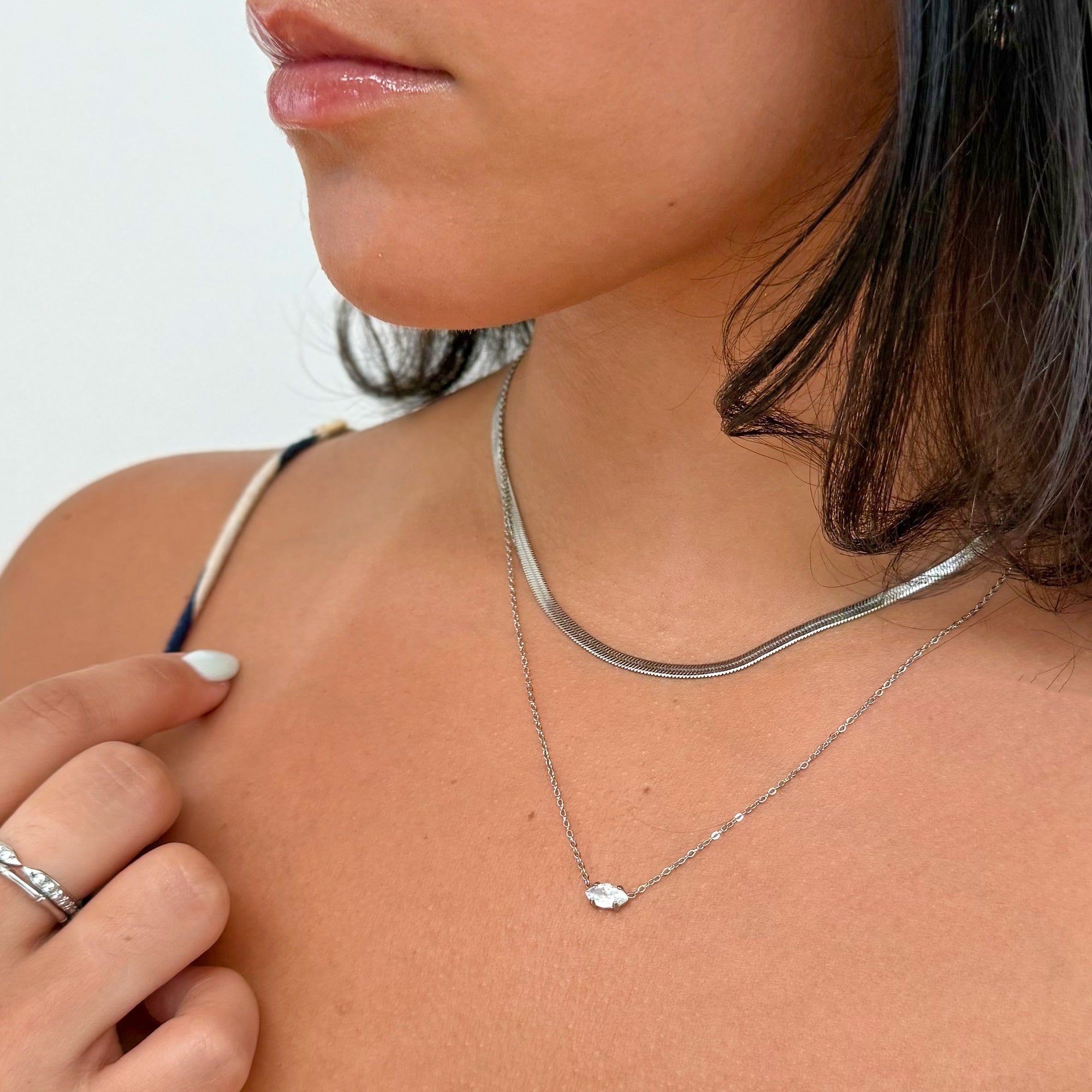 PHOEBE DAINTY SILVER MARQUIS CZ DIAMOND PENDANT NECKLACE