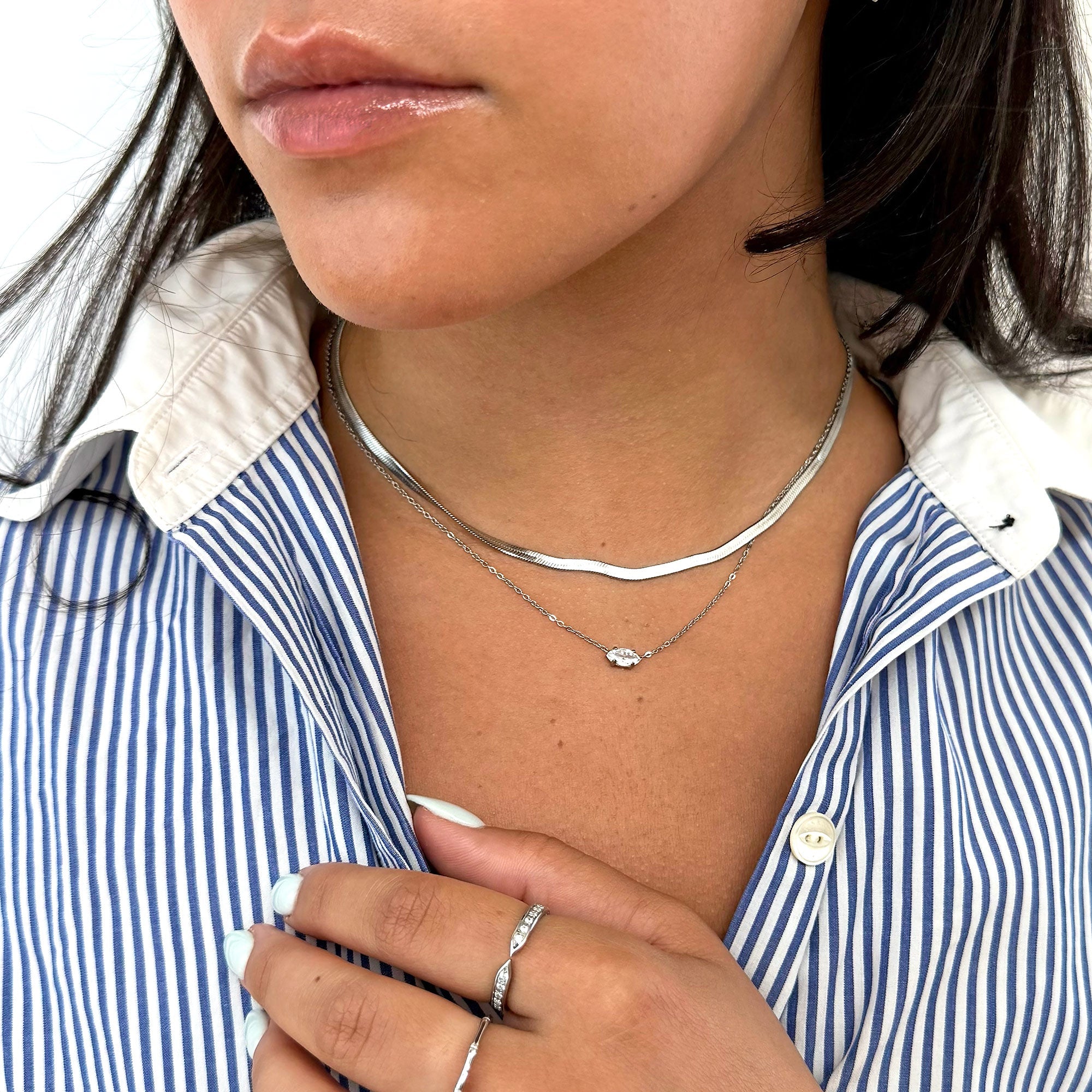 PHOEBE DAINTY SILVER MARQUIS CZ DIAMOND PENDANT NECKLACE