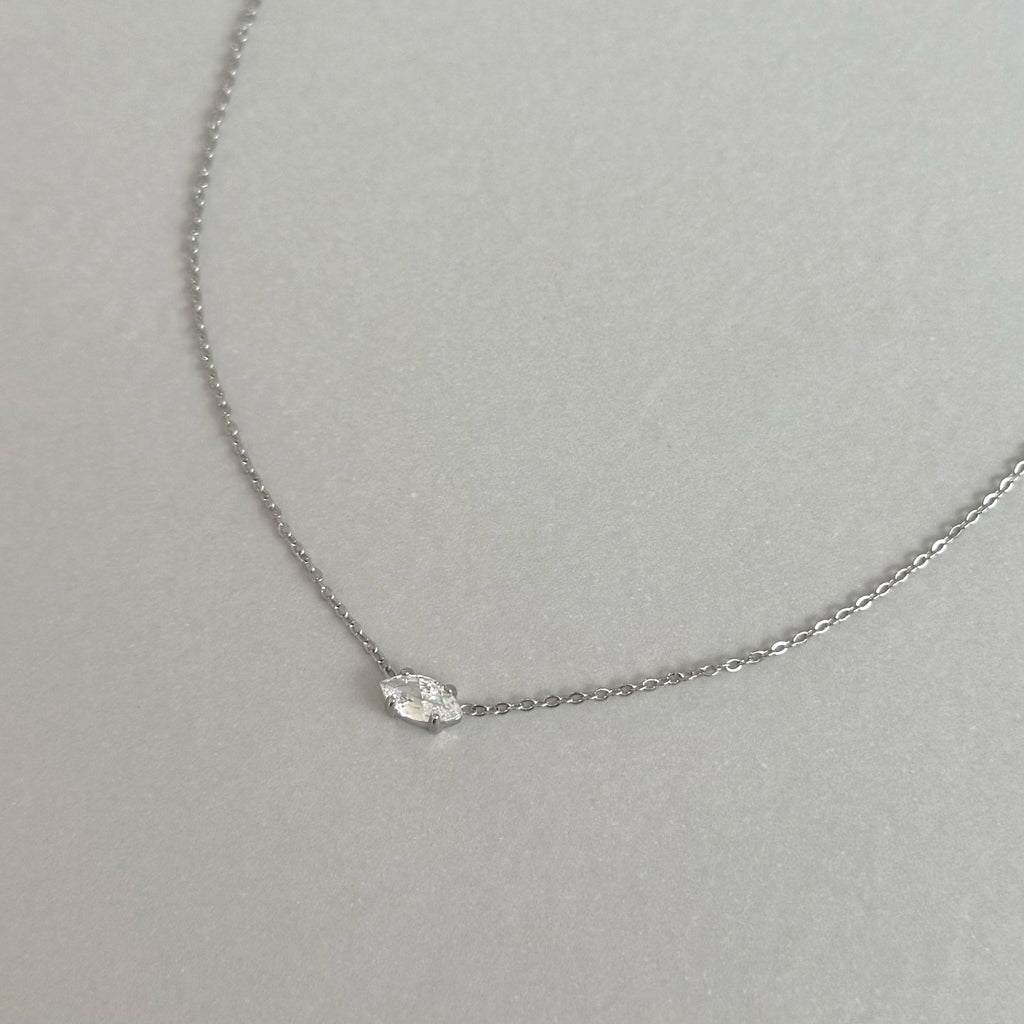 PHOEBE DAINTY SILVER MARQUIS CZ DIAMOND PENDANT NECKLACE