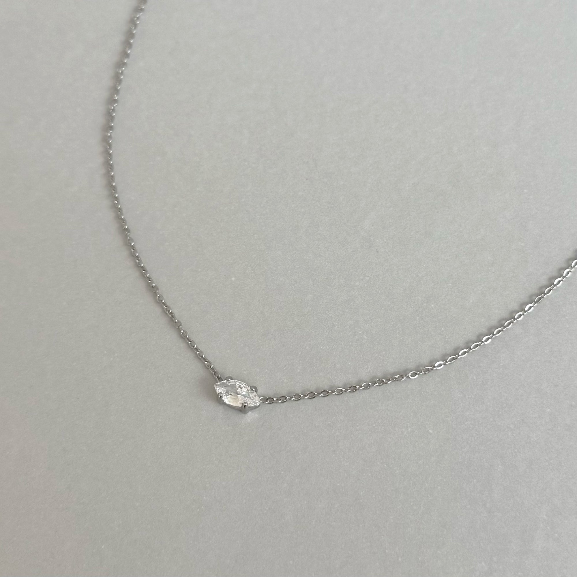 PHOEBE DAINTY SILVER MARQUIS CZ DIAMOND PENDANT NECKLACE