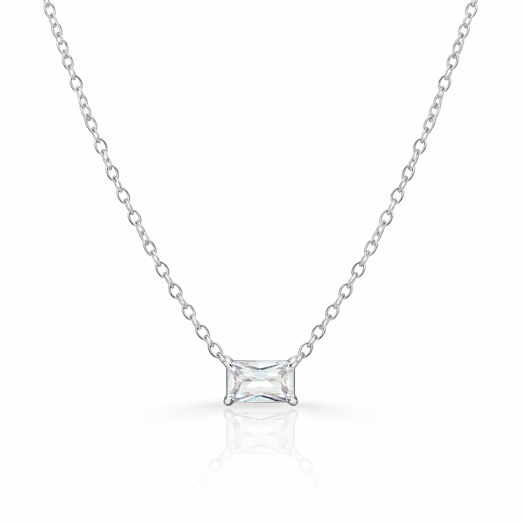 PEYTON SILVER DAINTY EMERALD CZ DIAMOND PENDANT NECKLACE