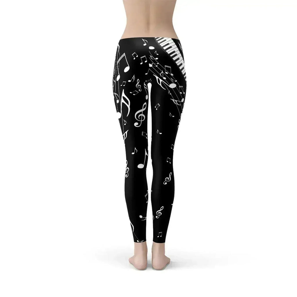 Womens Piano Notes Black Leggings