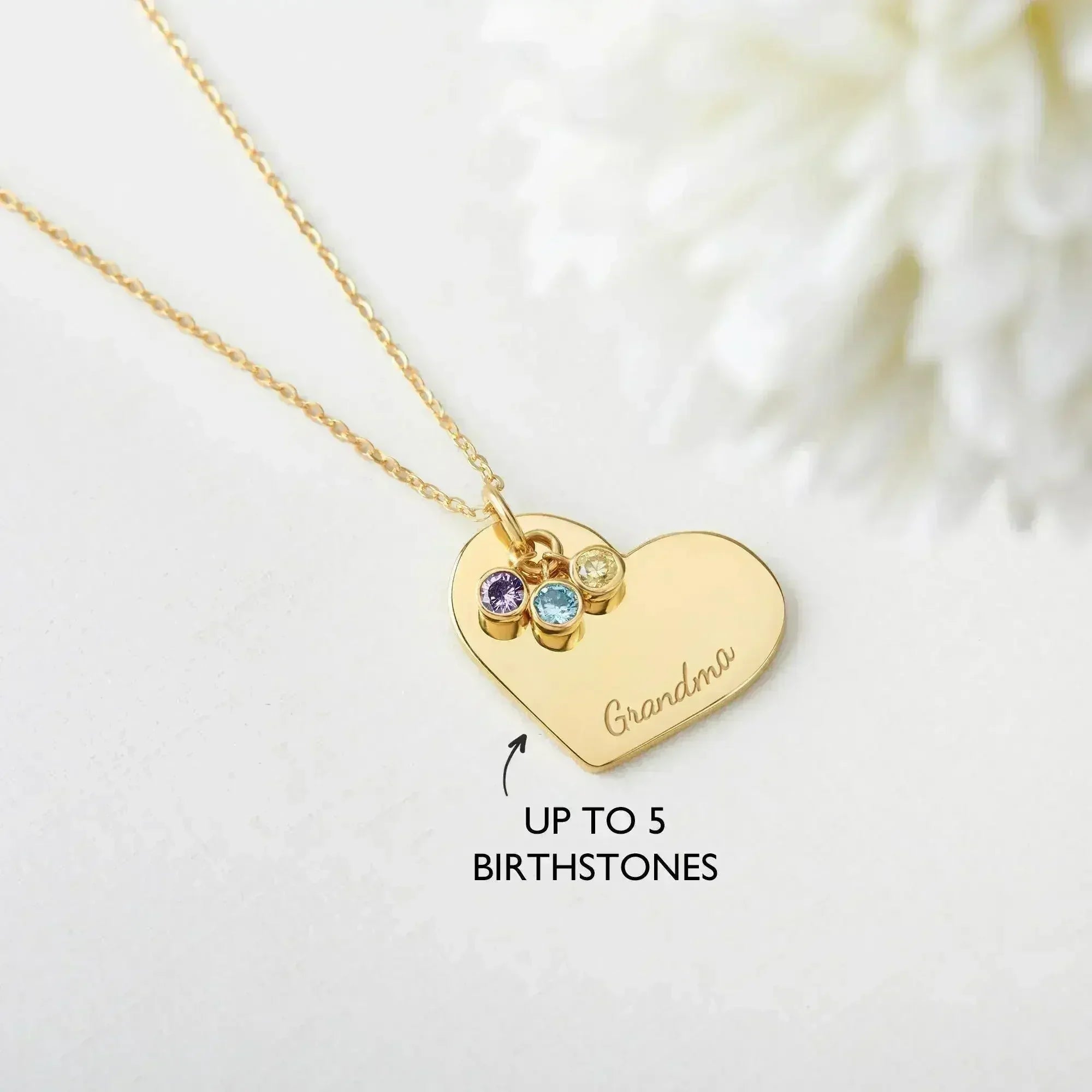 Family Birthstone Necklace, Grandma Gift Birthstone, Heart Necklace