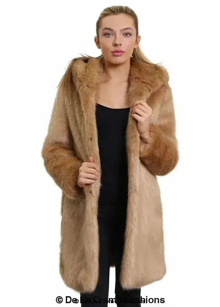 De La Creme - Women's Luxury Faux Fur Jacket Ladies Hooded Winter Coat