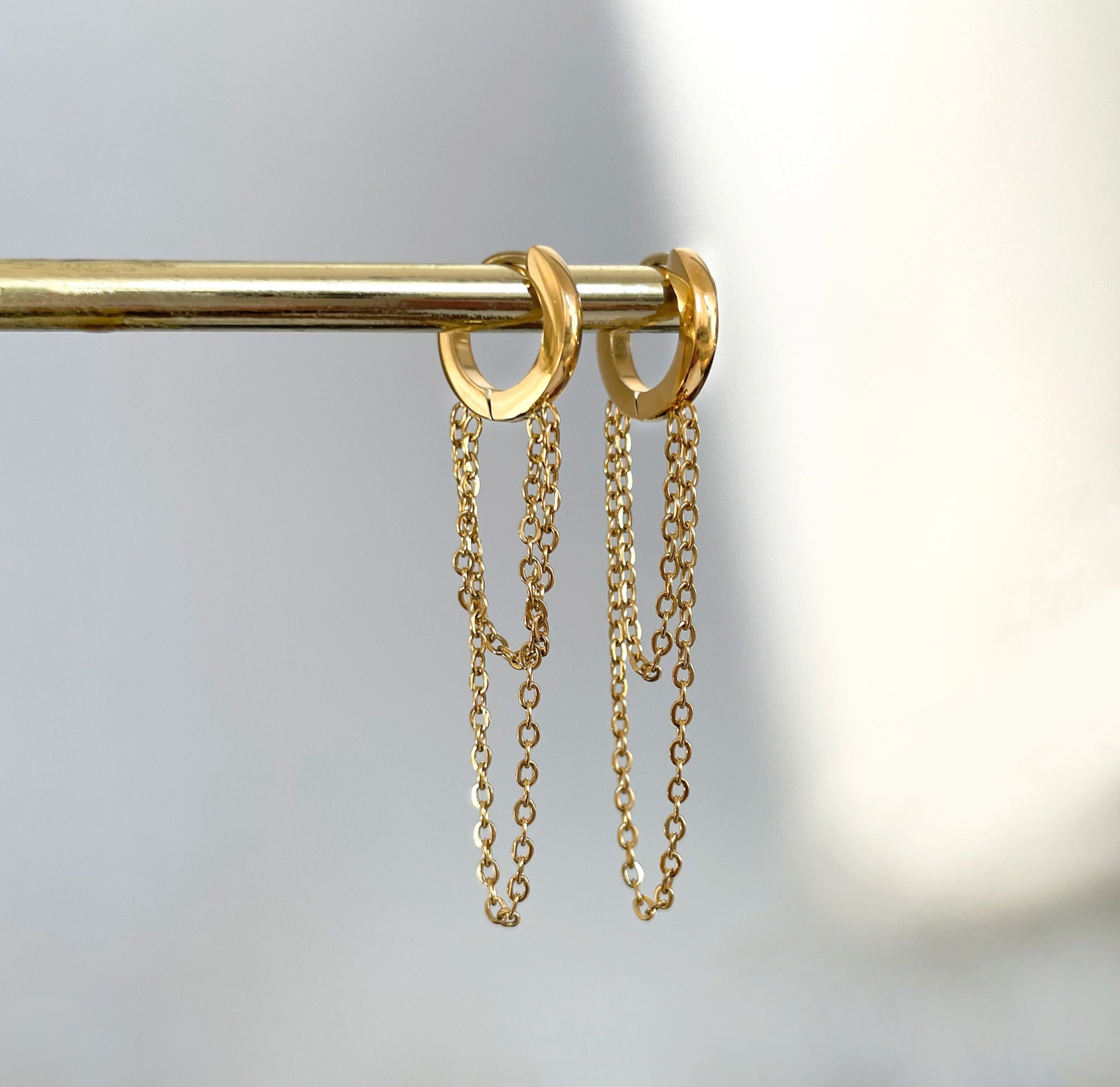 HALSEY GOLD DUO CHAIN HUGGIE EARRINGS