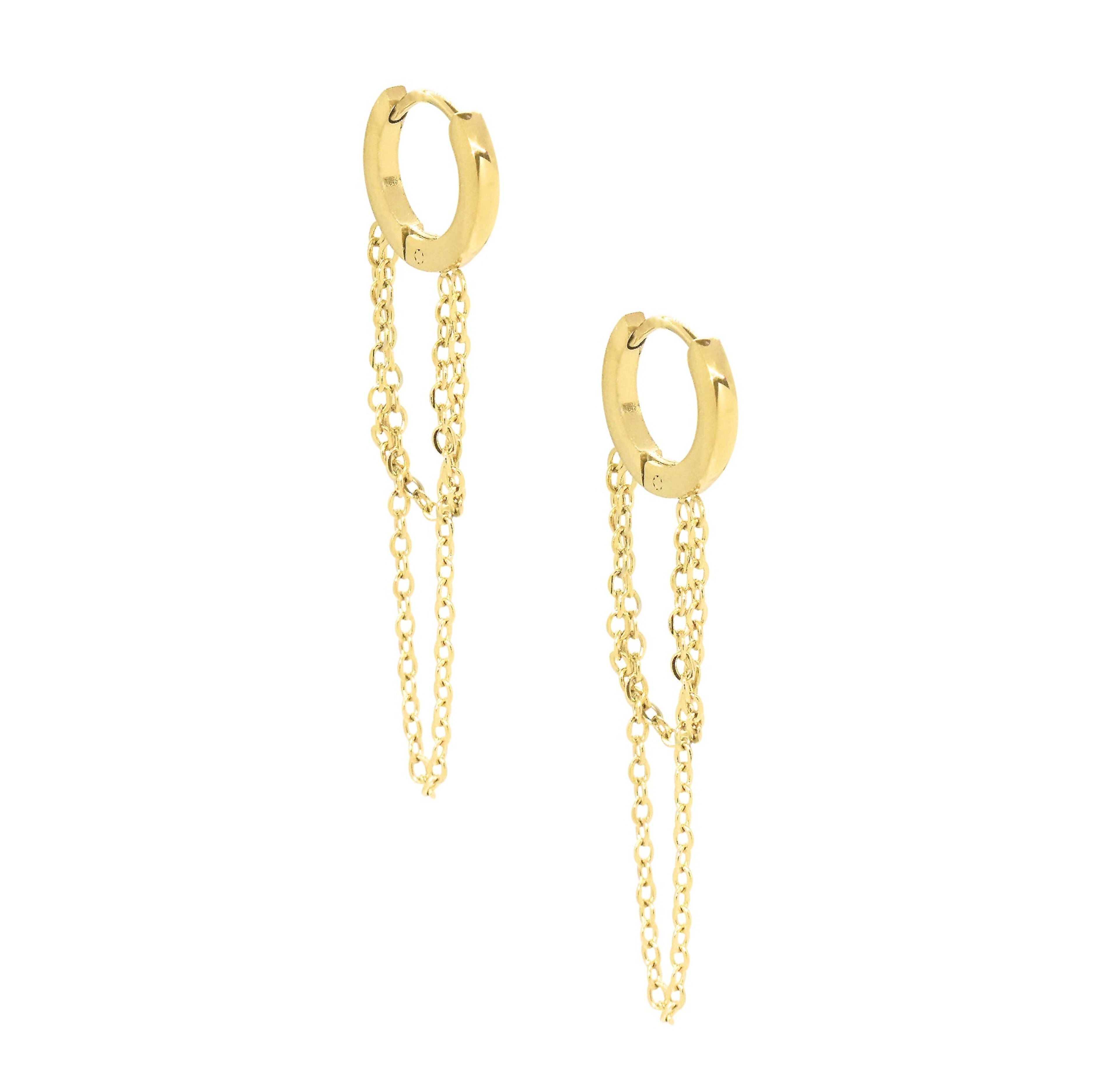 HALSEY GOLD DUO CHAIN HUGGIE EARRINGS
