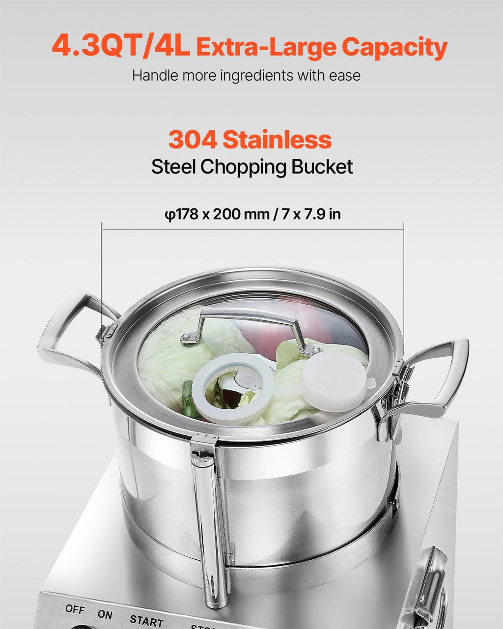 Food Processor Vegetable Chopper 4.3 Quart F ood-G rade Stainless Steel Blender