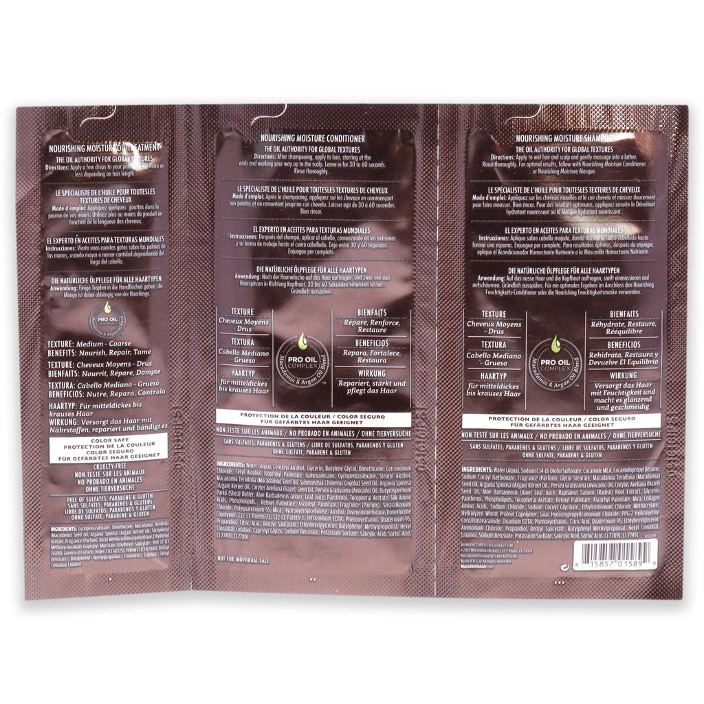 Professional Nourishing Moisture Set by Macadamia Oil for Unisex - 3 Pc Kit 0.34oz Shampoo, 0.34oz Conditioner, 0.17oz Oil Treatment