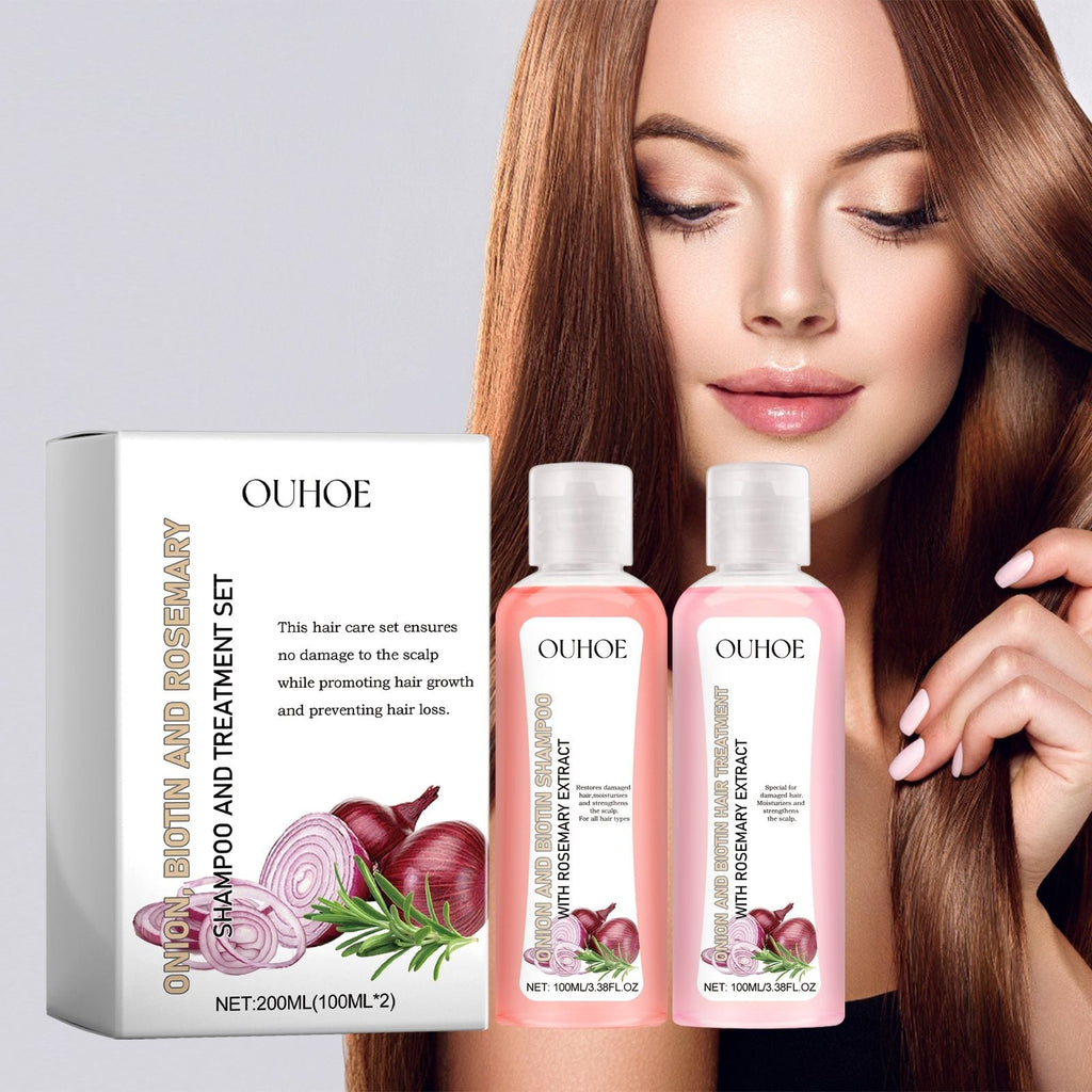 OUHOE Onion Biotin Rosemary Shampoo Set Nourish Roots Scalp Dense Shine Thick Hair