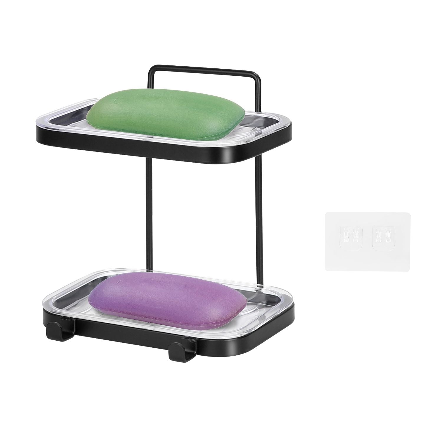 Soap Dish Soap Bar Holder Square Soap Rack Wall Mounted S Bar Shower Bathroom Self with 2 Hooks
